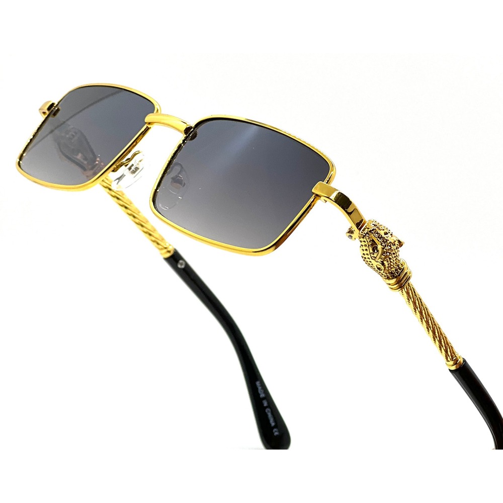 Gold Frame Black LensSunglasses Rectangle‎ Fashion Shades Men Migos Cholo Style